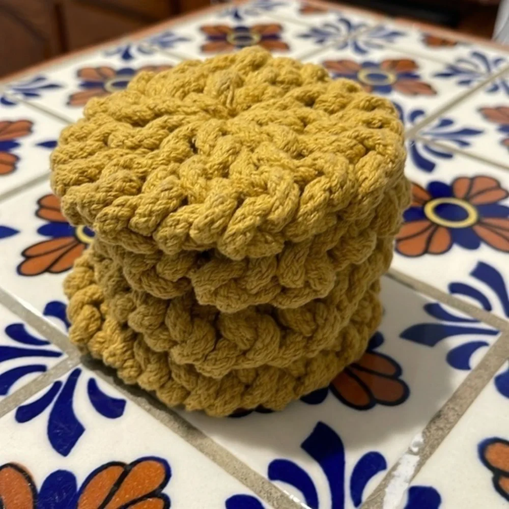 Set of four Boho yarn, handmade coasters